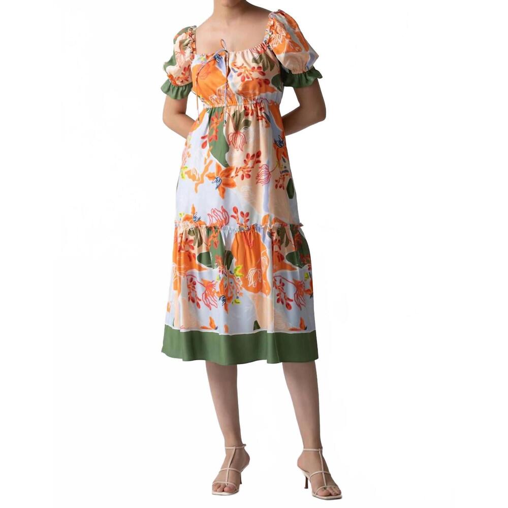 NEW CELINA MOON saylor midi dress in peach foliage